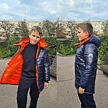 Дитяча зимова подовжена куртка пуховик для хлопчика Pleses, колір синій з помаранчевим, розміри 134-164, фото 4