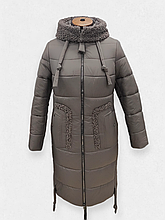 Зимове жіноче пальто з хутряним коміром "Мішель", коричневе
