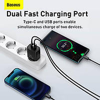 Мережевий зарядний пристрій BASEUS Compact Quick Charger 1USB/1Type-C, QC/PD, 20W, 3A, фото 6