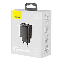 Мережевий зарядний пристрій BASEUS Compact Quick Charger 1USB/1Type-C, QC/PD, 20W, 3A, фото 8