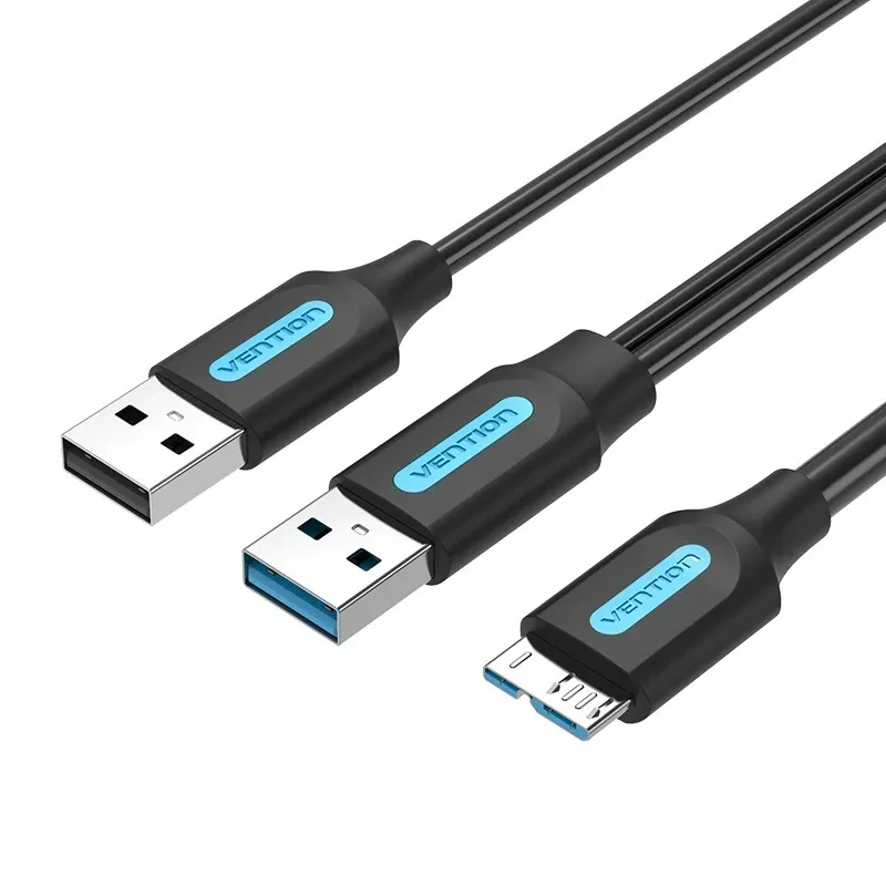 Кабель Vention USB 3.0 до micro USB type B з додатковим живленням USB для передачі даних 1 м Чорний CQPBF