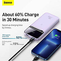 Зовнішній аккумулятор, павербанк з бездротовою зарядкою Baseus Magnetic Wireless 10000mAh, 20W, purple, фото 7