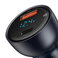 Адаптер автомобильний Baseus Particular Digital Display QC+PPS Dual Quick Charger 1USB/1Type-C, 5A/65W, QC/PD, фото 4