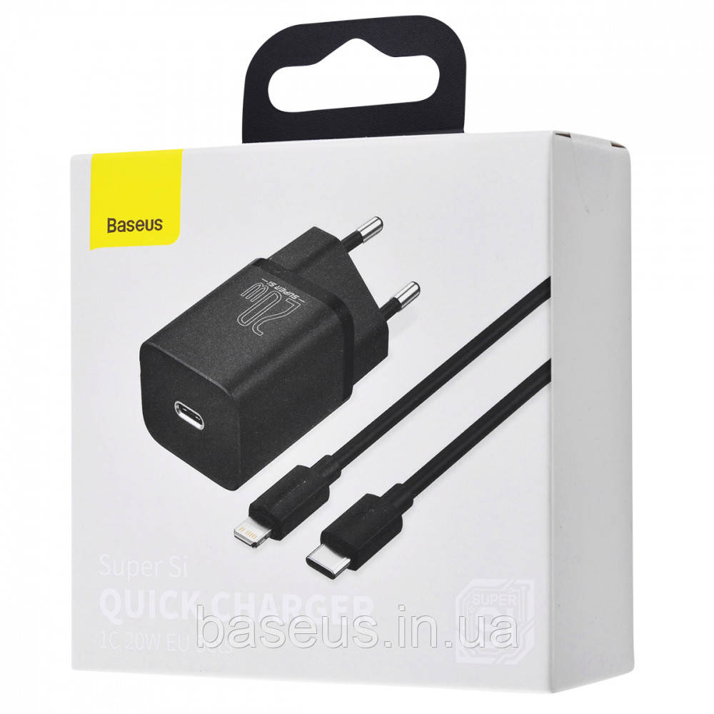 Зарядний пристрій Baseus Super Si 1C 20W + кабель Type-C - Lightning чорний (TZCCSUP-B01), фото 1