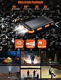 Power Bank 20000 mAh (реал. 5000 mAh) із сонячною панеллю 2 USB + ліхтар Повербанк Зарядка Павербанк Powerbank, фото 9