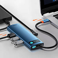 USB-Хаб Baseus Metal Gleam Series 6-in-1 (3xUSB3.0 + 4KHD + RJ45 + Type-C), фото 4