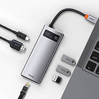 USB-Хаб Baseus Metal Gleam Series 6-in-1 (3xUSB3.0 + 4KHD + RJ45 + Type-C)