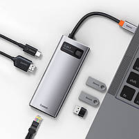 USB-Хаб Baseus Metal Gleam Series 6-in-1 (3xUSB3.0 + 4KHD + RJ45 + Type-C), фото 3
