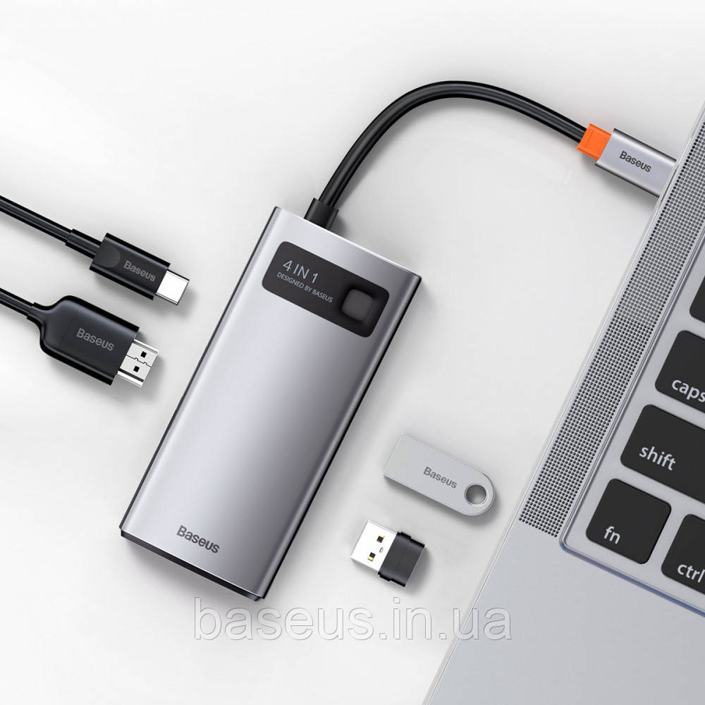 USB-Хаб Baseus Metal Gleam Series 4-in-1 (2xUSB3.0 + 4KHD + Type-C)