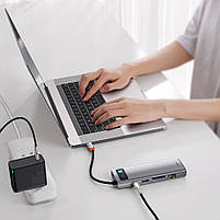 USB-Хаб Baseus Metal Gleam Series 9-in-1 Type-C (3xUSB3.0 + 4KHD+ TF + SD + Type-C PD + VGA + RJ45), фото 3