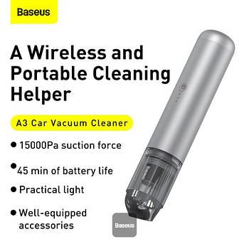 Портативний Пилосос Baseus A3 Car Vacuum Cleaner (15000pa) silver (CRXCQA3-0S)