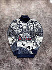 Чоловічий новорічний светр із оленями та будиночками білий із горлом вовняний, фото 4