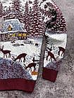 Чоловічий новорічний светр з оленями та будиночками синій із горлом вовняний, фото 4