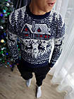 Чоловічий новорічний светр з оленями та будиночками білий без горла вовняний, фото 3