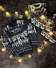 Чоловічий новорічний светр з оленями та будиночками білий без горла вовняний, фото 6