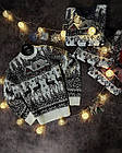 Чоловічий новорічний светр з оленями та будиночками білий без горла вовняний, фото 7