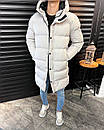 Куртка пуховик чоловіча зимова сіра з подвійним замком з капюшоном Long down jacket grey, фото 3