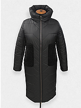 Зимове жіноче пальто з хутряними кишенями SK-34, чорне