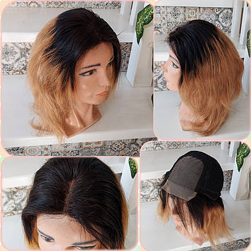 Перука з натурального волосся з моновставкою ручної роботи медовий омбре MARTA-Т1В/27