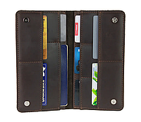 Мужской кожаный кошелек лонгер тревел-кейс с отделом для паспорта из натуральной кожи коричневый