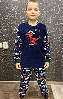 Пижама мальчику детская турецкая 8-17 лет мальчику , махра+флисс динозавр , тёплая пижама детская мальчику
