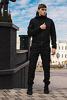 Теплый мужской тактический костюм софтшелл на флисе черный утепленный softshell
