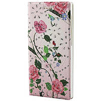 Универсальный чехол-книжка цветы-стразы 4.0-4.2 №3 розовый