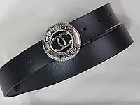 Красивый женский чёрный кожаный ремень шириной 30 мм Coco Chanel 02.069.059