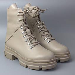 Кремові черевики на хутрі на платформі жіноче взуття великих розмірів 40-44 COSMO Shoes LoLe Beige BS