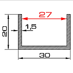 27мм / 30х20х1,5мм алюмінієвий швелер 1 метр / Анодований