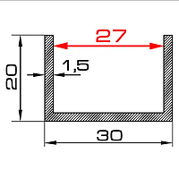 27мм / 30х20х1,5мм алюмінієвий швелер 1 метр / Анодований
