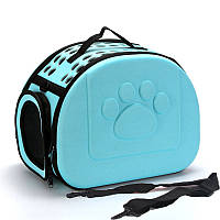 Переноска для котів/собак до 6 кг складана зі шлейкою через плече EVA Pet Care блакитна (GS-64451)