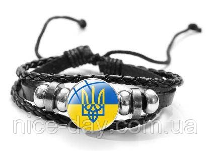 Браслет класичний шкіряний Тризуб жовто-блакитний