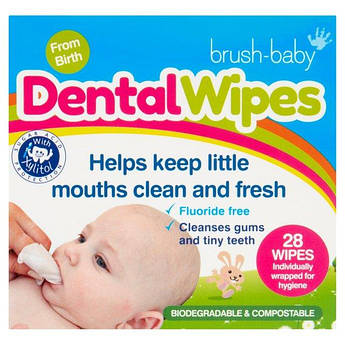 Дентал вайпс серветки з ксилітом Dental Wipes Brush-baby від 0 від 16 місяців 28 шт. браш бейбі для малюків