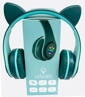 Бездротові дитячі навушники CAT EAR YW-018 з котячими вушками з підсвічуванням MP3 MicroSD FM-радіо зелений, фото 4