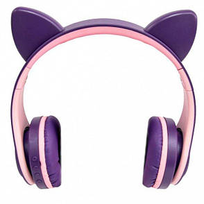 Бездротові дитячі навушники CAT EAR YW-018 з котячими вушками з підсвічуванням MP3 MicroSD FM-радіо бузковий, фото 3