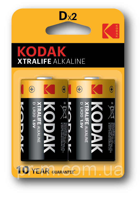 Батарейка Kodak LR20 EXTRALIFE ALKALINE (чорна) 20шт/уп (ціна за 2шт/пара)