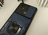 Протиударний чохол зі шторкою для Xiaomi Redmi 10C синій, ударостійкий чохолредмі 10с з кільцем, фото 8