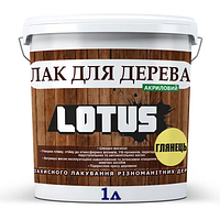 Лак акриловый LOTUS для дерева блестящий глянец прозрачный, 1 л