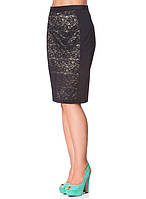 Красивая юбка женская черная с кружевом Оливковый, XL