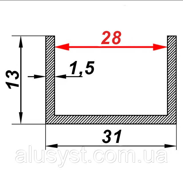 28мм / 31х13х1,5 швелер 50см / анодований