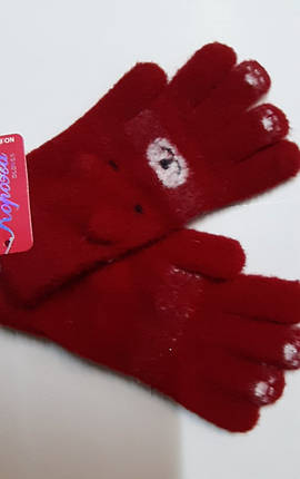 Рукавички дитячі  вовняні двойні тепліКОРОНА модель Е0130  червоні з білим, фото 2