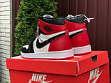 Чоловічі кросівки Nike Air Jordan 1 Retro High OG шкіряні стильні баскетбольні чорно-білі червоні, фото 4