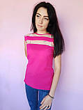 Яскрава рожева блузка з прозорими вставками, фото 2