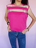Яскрава рожева блузка з прозорими вставками, фото 5
