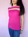 Яскрава рожева блузка з прозорими вставками, фото 3