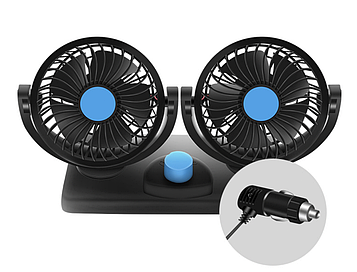 Вентилятор для автомобіля 12V / Вентилятор для салону авто від прикурювача / Подвійний вентилятор з регулюванням повітря