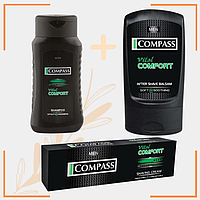 Мужской подарочный набор для бритья с бальзамом, кремом и шампунем Compass black Vital comfort