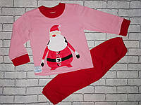 Детская утепленная новогодняя пижама "Дед Мроз". Пижамка с начесом для детей 56(28) розовый