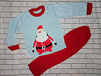 Детская утепленная новогодняя пижама "Дед Мроз". Пижамка с начесом для детей 60(30) голубой